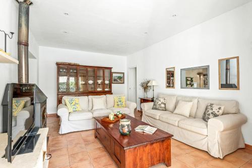 a living room with two couches and a tv at Villa Es Torrent Verd in Alaior