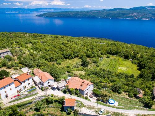 eine Luftansicht eines Hauses auf einem Hügel neben einem See in der Unterkunft Apartment Fonović - MOD115 by Interhome in Plomin