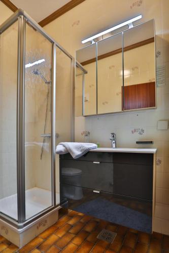 a bathroom with a shower and a sink at Gasthof Bader in Deutsch Goritz
