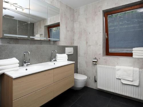 a bathroom with a sink and a toilet and a mirror at Apartment Schwarzwald 6 OG by Interhome in Radenthein