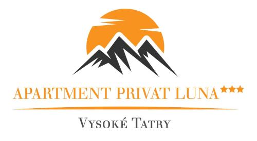 logotipo de una estación de esquí con montaña y palabras de privacidad apartamento luna en APARTMENT PRIVAT LUNA - Vysoké Tatry, en Nová Lesná