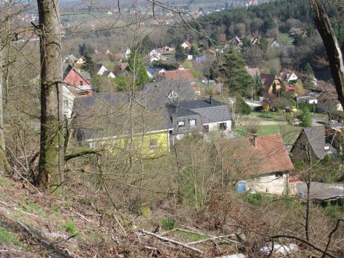 a view of a town with houses and trees at Le Clos d'Auré. in Oberhaslach