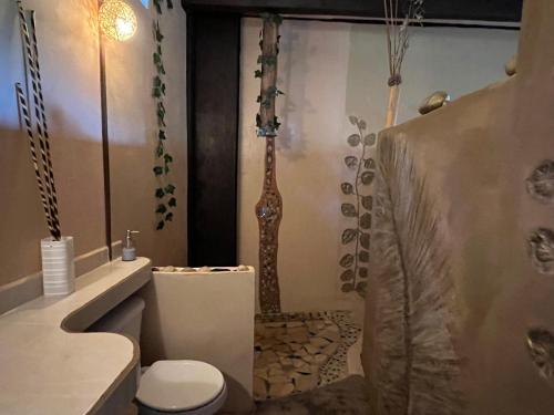 a bathroom with a toilet and a shower at Villas Adriana, Palenque in Palenque
