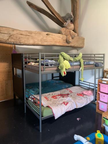 une chambre avec deux lits superposés dans l'établissement Chambres , Mere Veille, à Vaux-en-Beaujolais