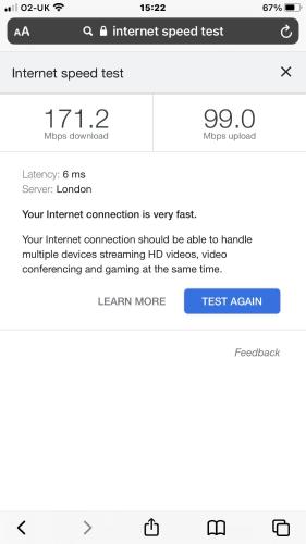 a screenshot of the internet speed test webpage at Whittonlodge sleeps28 Hottub pool table in Hardstoft