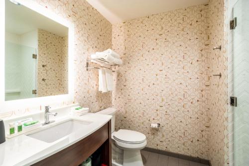 a bathroom with a sink and a toilet and a mirror at Holiday Inn Columbia - Downtown by IHG in Columbia