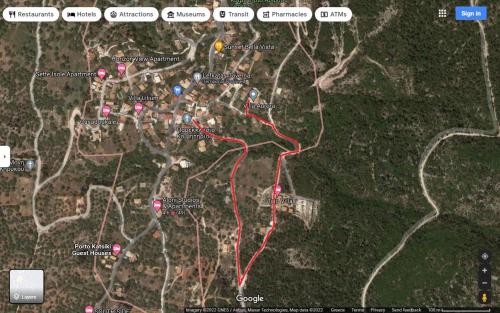 a map of a city with red roads at Villa Aurora in Athanion