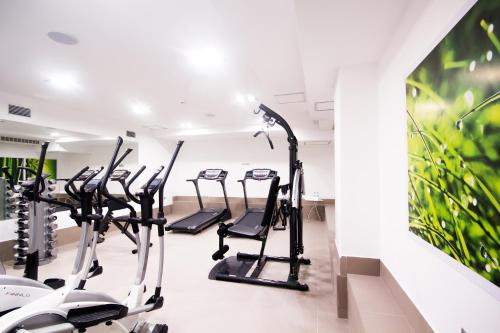 a gym with treadmills and elliptical machines at Park Hotel Diament Zabrze - Gliwice in Zabrze