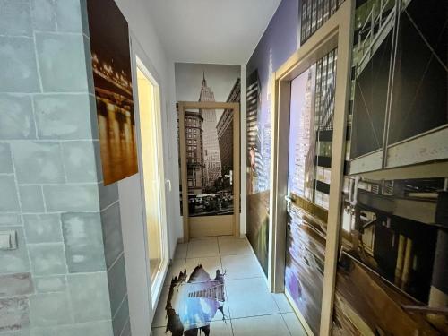 a hallway with a cat sitting on the floor at Villa Abeona in Makarska