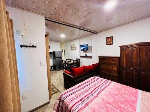 a bedroom with a bed and a couch in a room at Monoambiente en Durazno in Durazno