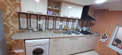 a kitchen with a sink and a washing machine at Dream House & Hostel in Sevan