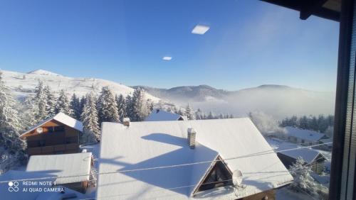 uma vista para uma montanha coberta de neve com uma casa em Бо&Не em Yablunytsya