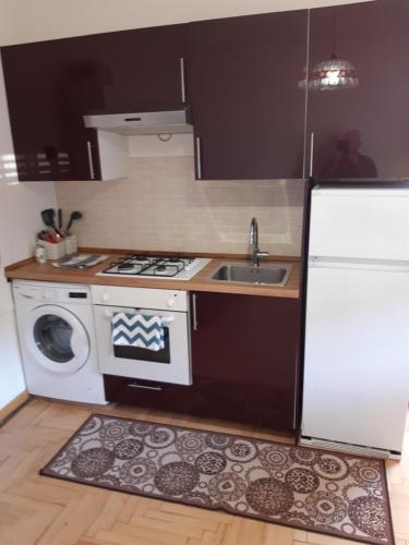 una cucina con un lavello e un frigorifero bianco di Miniappartamento Singolo a Padova