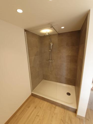 a bathroom with a shower in a room at Huize La Passion vacationhouse 10 min walk from the sea in Middelkerke