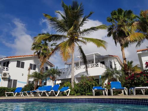 ein Resort mit einem Pool und Palmen in der Unterkunft Marazul Dive Apartment F1 in Sabana Westpunt