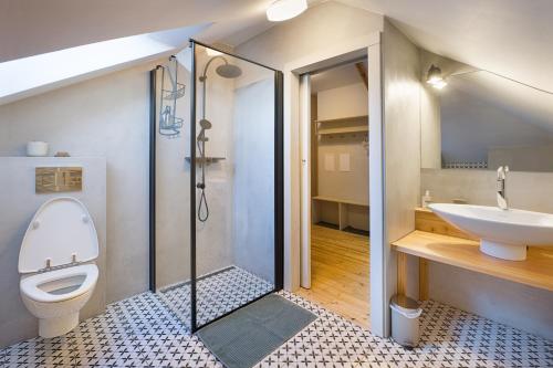 a bathroom with a toilet and a sink at Apartmány v domečku in Hlinsko