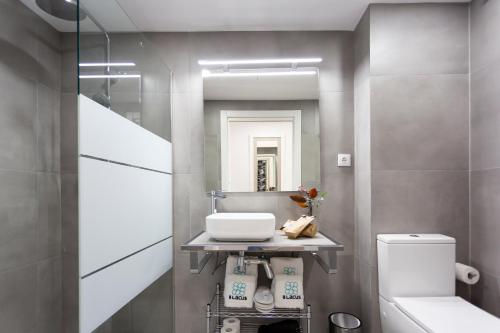 a bathroom with a sink and a toilet in it at 8 lacus in Hospitalet de Llobregat