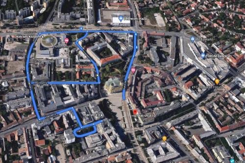 a map of a city with roads and buildings at Visit Debrecen Apartman in Debrecen