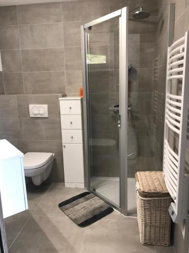 une salle de bain avec douche et toilettes dans l'établissement LIMONE, à Conca