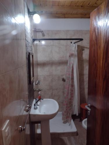 a bathroom with a sink and a shower and a toilet at casa particular adrogue entrada individual in José Mármol