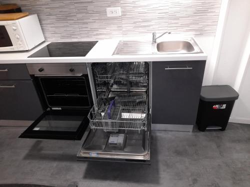 un lave-vaisselle vide dans une cuisine à côté d'un évier dans l'établissement Appartement ORANGE, à Reims