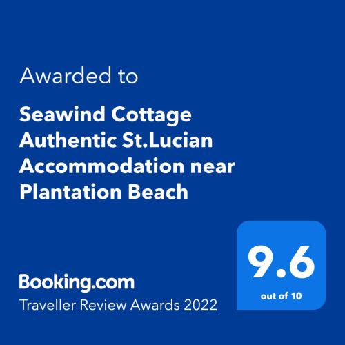 a screenshot of a phone with the text awarded to savannah cottage authentic stl at Seawind Cottage Authentic St.Lucian Accommodation near Plantation Beach in Gros Islet
