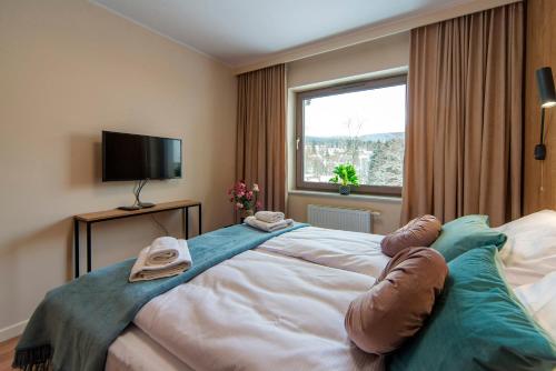 Giường trong phòng chung tại Trevilles Apartamenty - Stone Hill z basenem i SPA