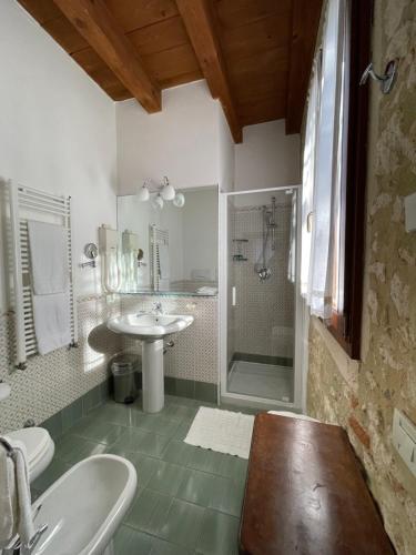 łazienka z umywalką i prysznicem w obiekcie Agriturismo Le Vescovane w mieście Longare