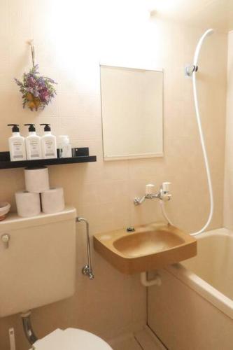 a bathroom with a sink and a toilet and a tub at A's Guest Room 303 in Osaka