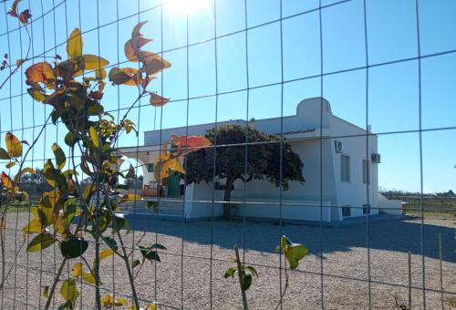 a building reflected in the glass of a building at Abaton - Casa vacanza in Metaponto