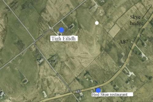 a map of a field with blue dots at Tigh Eilidh (The Cabin on the Hill) in Breakish