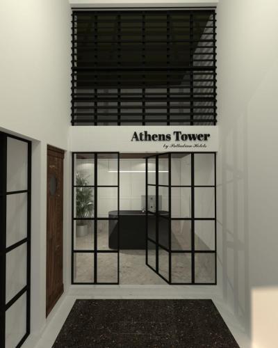 an entrance to an athens tower building with glass doors at Athens Tower in Athens