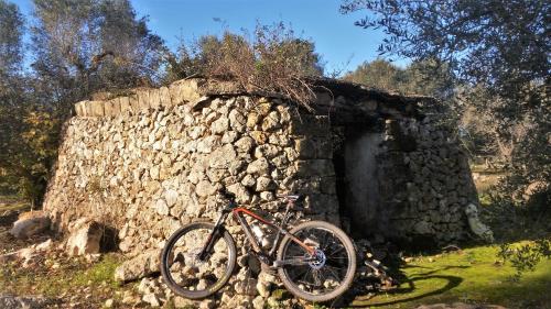 a bike is parked against a stone wall at Na Chicca e na Nicchia in San Pancrazio Salentino