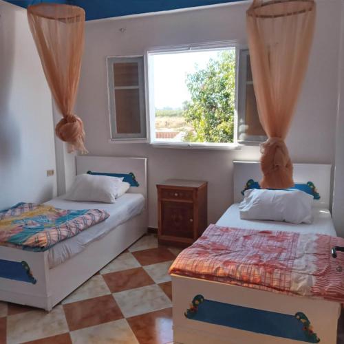 a bedroom with two beds and a window at Adam and Eve House in Luxor