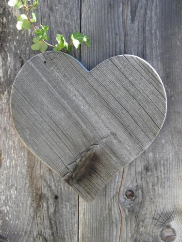 a wooden heart on a wooden table with a plant at Ferienwohnung Bergpanorama in Fulpmes