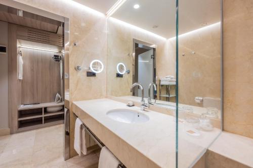 a bathroom with a sink and a shower at Preciados in Madrid