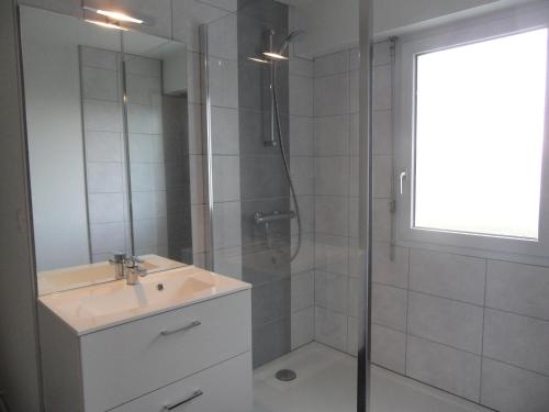 a bathroom with a shower and a sink at REF 122 Appartement 4 pièces pour six personnes avec piscine et cours de tennis Port Crouesty ARZON in Arzon
