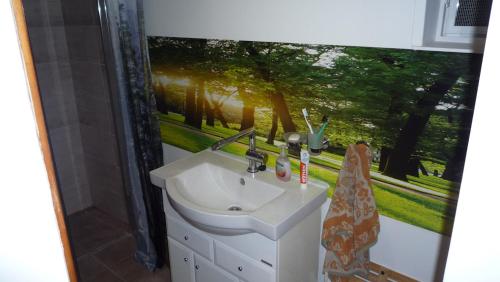 a bathroom with a sink and a window at Chata Moštenica - Leginashytta in Moštenica