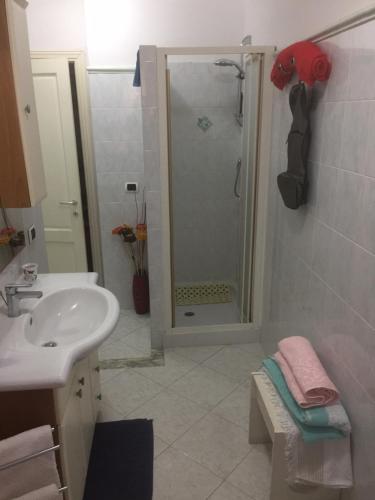 a bathroom with a shower and a sink and a shower at B&B Filomena in Santa Giusta