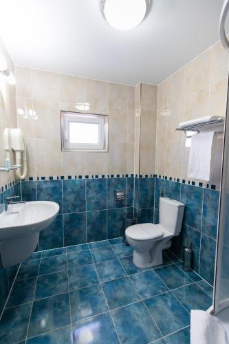 a bathroom with a toilet and a sink at Pensiunea Casa Vera in Târgu Jiu