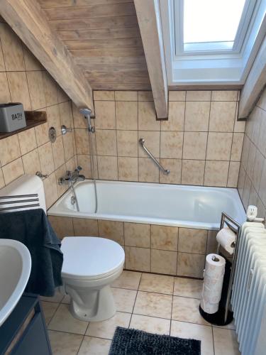 Ferienwohnung Mayer في لانغنارغن: حمام مع مرحاض وحوض استحمام
