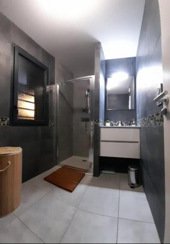 une salle de bain avec douche et lavabo dans l'établissement Les Rivages De Stagnola, à Pietrosella