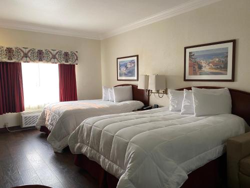 a hotel room with two beds and a window at Homestead Lodge Apart Hotel in Pleasantville