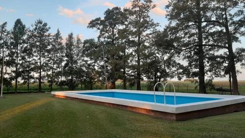 una piscina en un patio con árboles en el fondo en La Esperanza en San Andrés de Giles