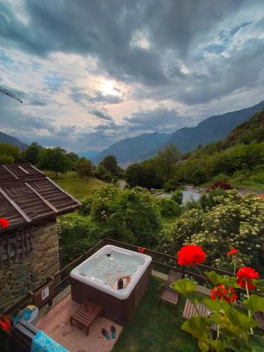 a bath tub sitting on top of a yard at il Battito in Saint Vincent