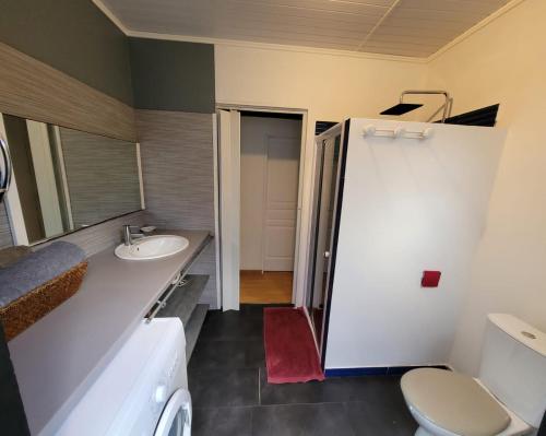 La salle de bains est pourvue de toilettes et d'un lavabo. dans l'établissement Résidence L' ALAMANDA, à Saint-Philippe