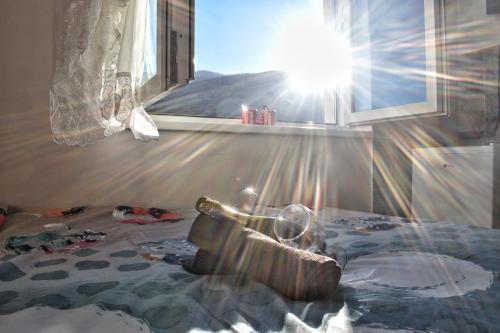 um quarto com o sol a brilhar através de uma janela em Apartman Ippon em Police
