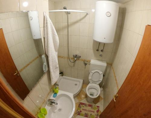Apartman Ippon في Police: حمام صغير مع مرحاض ومغسلة