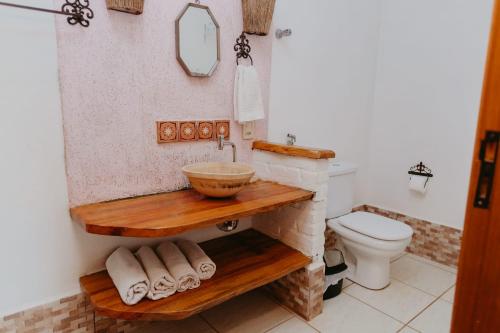 a bathroom with a sink and a toilet at Pousada Cafune in Socorro