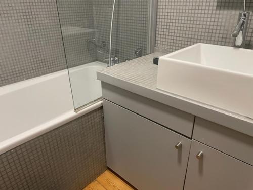 a bathroom with a sink and a bath tub and a sink at Duplex dernier étage avec terasse à deux pas de la grand place in Brussels